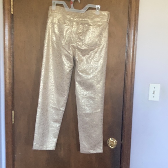 Relist2/20 Mid rise slim fit straight pant w metallic gold spatter print - Picture 11 of 16